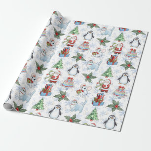 Cadeau Père Noël Snowman Chat Pingouin Papier à enveloppe