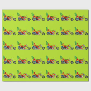 Cadeau Père Noël sur un papier d'emballage de moto