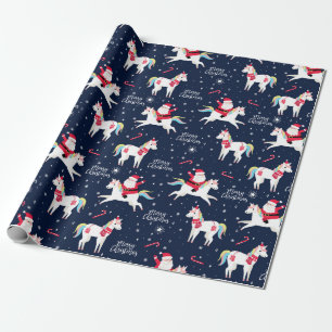Cadeau Père Noël sur un papier d'emballage Unicorn