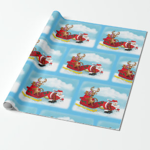 Cadeau Père Noël tirant des rennes en papier de Noël en t