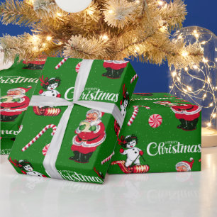 Cadeau Père Noël vintage et Snowman avec papier d'envelop