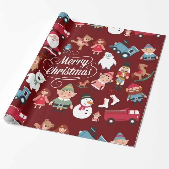 Cadeau père Noël Workshop Jouets Elfes Papier d'enveloppe (Déroulé)