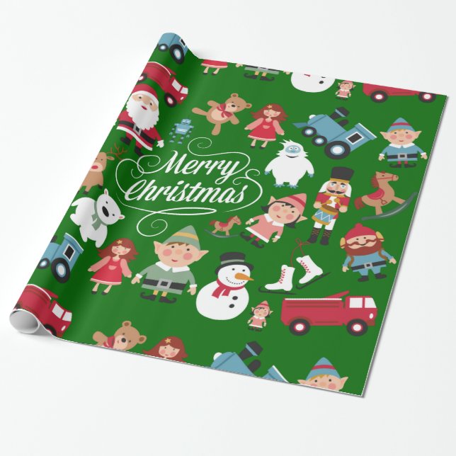 Cadeau père Noël Workshop Jouets Elfes Papier d'enveloppe (Déroulé)