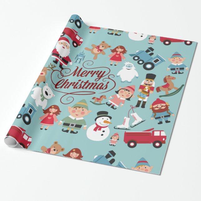 Cadeau père Noël Workshop Jouets Elfes Papier d'enveloppe (Déroulé)