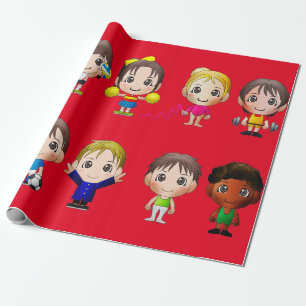 Cadeau personnages de sport en papier d'emballage.
