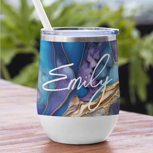 Cadeau personnalisé avec nom bleu et marbre doré (Créateur téléchargé)