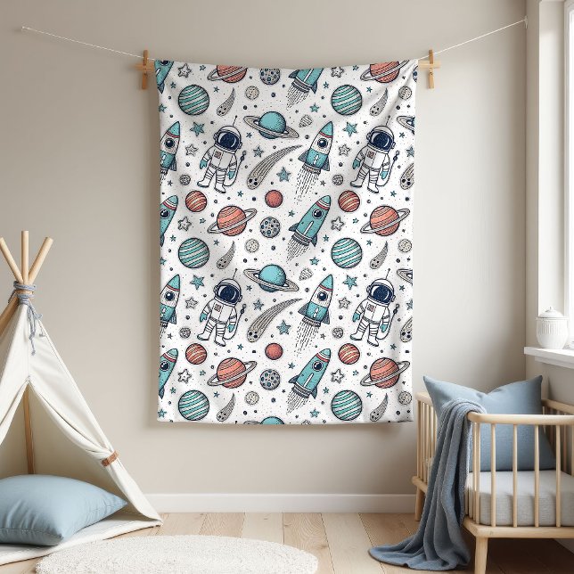 Cadeau personnalisé de couverture de roquette plan (Custom Rocket Blanket Planets Gift for Baby Boy)