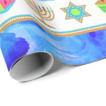 Cadeau Personnaliser le papier d'enveloppement bleu HANOU<br><div class="desc">HAPPY HANOUKKA style Holiday Papier enveloppant avec symboles Chanukah: Menorah, Dreidel, Magen David et or "Happy Hanoukka" texte. Enveloppe cadeau PERSONNALISÉE sur mesure! Papier d'enveloppement de vacances parfait pour fêter pendant la saison. . Papier d'emballage Hanoukka unique pour vos cadeaux ! Peut être personnalisé avec votre texte, votre photo ou...</div>