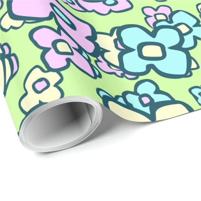 Cadeau Petits Fleurs Papier Emballage Art Populaire Joyeu (Coin rond)
