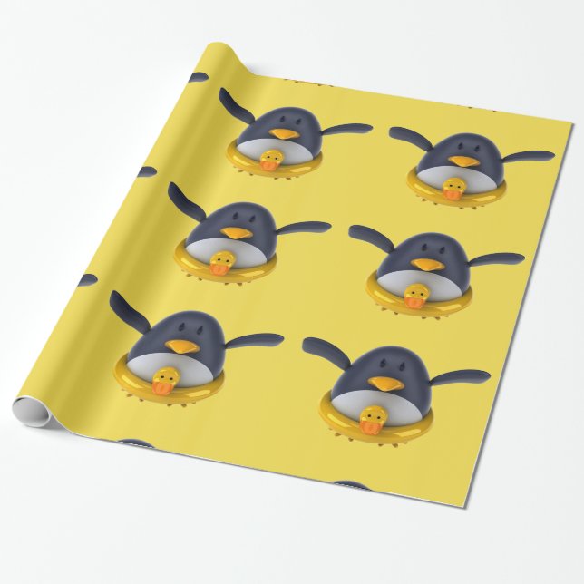 Cadeau Pingouin avec un papier d'emballage brillant de (Déroulé)