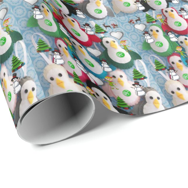 Cadeau Pingouin en papier d'enveloppement de Noël (Coin rond)