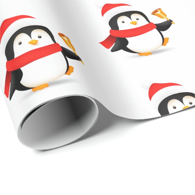 Cadeau Pingouin en papier d'enveloppement de Noël (Coin rond)