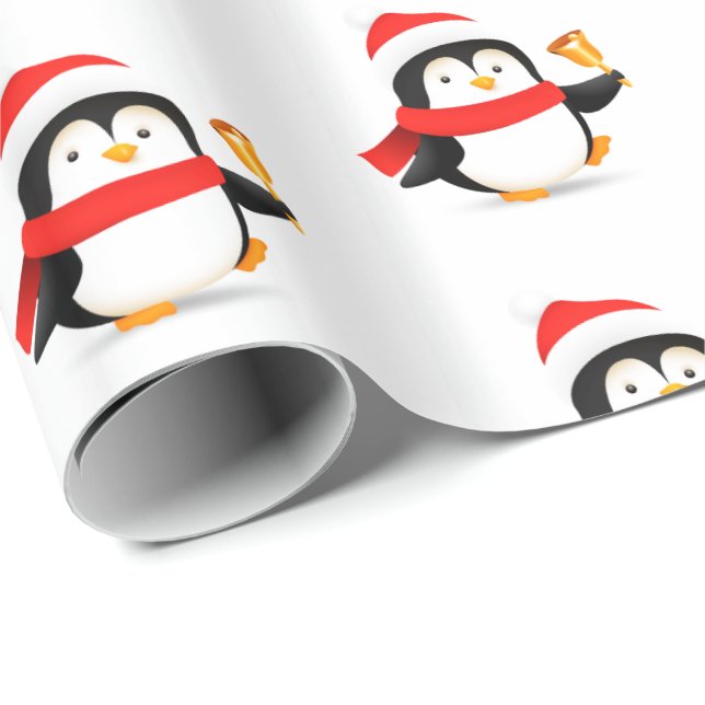 Cadeau Pingouin en papier d'enveloppement de Noël (Coin rond)