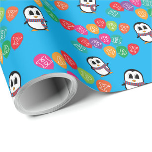 Cadeau Pingouin mignon et ballons papier d'enveloppement 