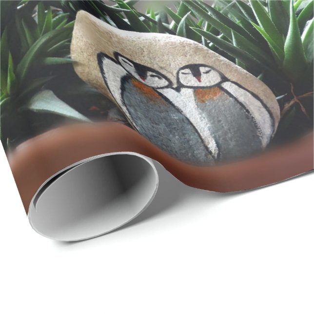 Cadeau Pingouins art Photo Papier d'enveloppement de matt (Coin rond)