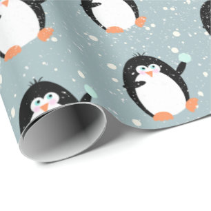 Cadeau Pingouins De Noël Avec Papier D'Enveloppement De B