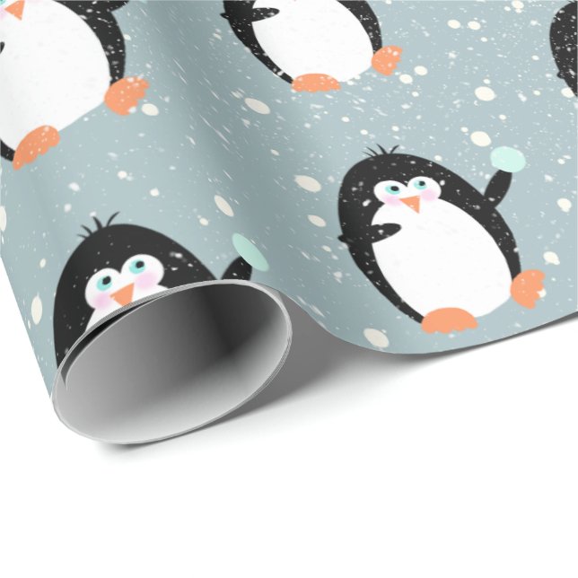 Cadeau Pingouins De Noël Avec Papier D'Enveloppement De B (Coin rond)