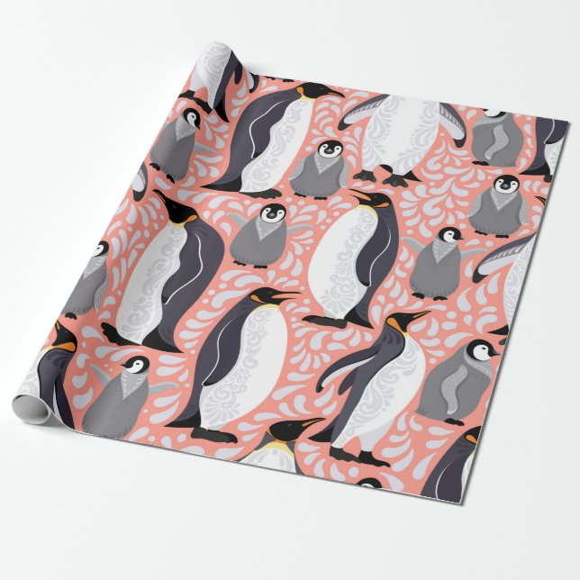 Cadeau Pingouins empereurs et leurs petits sur un papier  (Déroulé)