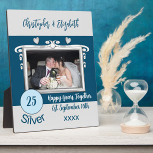 Cadeau plaque photo argent 25 ans anniversaire de