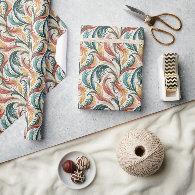 Cadeau Plumes Abstraites Envelopper Papier Rouleau (Artisanat)