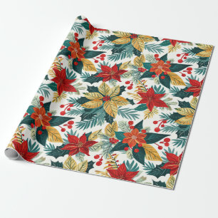 Cadeau Poinsettia Retro Festive Papier d'enveloppement de