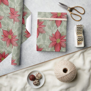 Cadeau Poinsettias de Noël rustique papier enveloppant