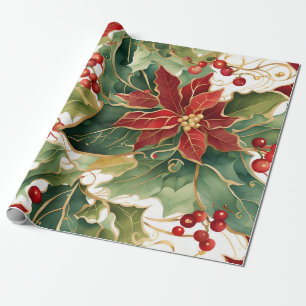 Cadeau poinsettias et papier d'emballage saint