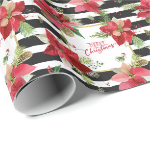Cadeau Poinsettias, Papier à enveloppement rayé noir