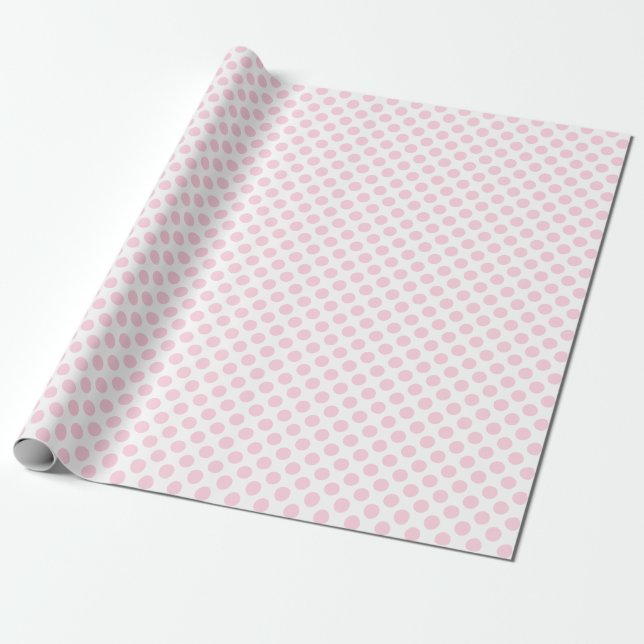 Cadeau Point Polka rose pâle sur papier à envelopper blan (Déroulé)