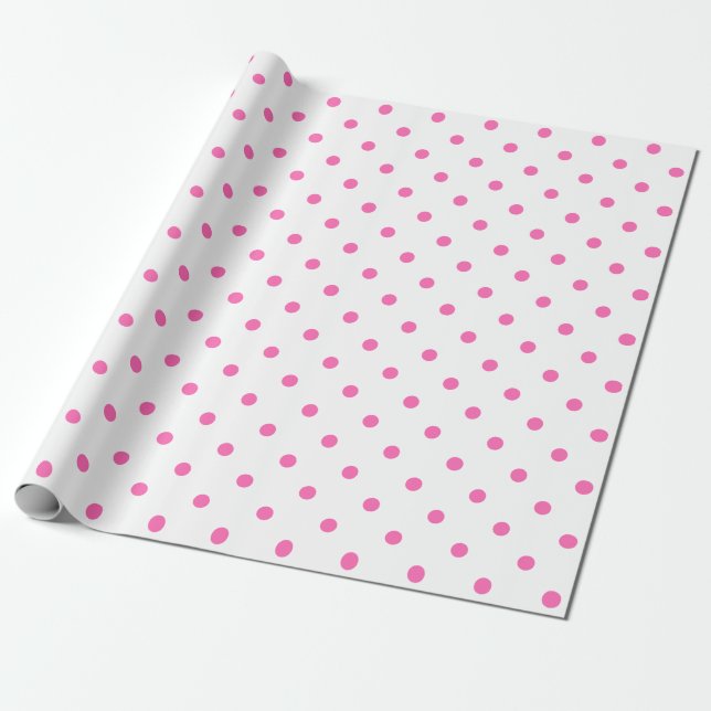 Cadeau Point Polka rose sur papier blanc à enveloppement  (Déroulé)