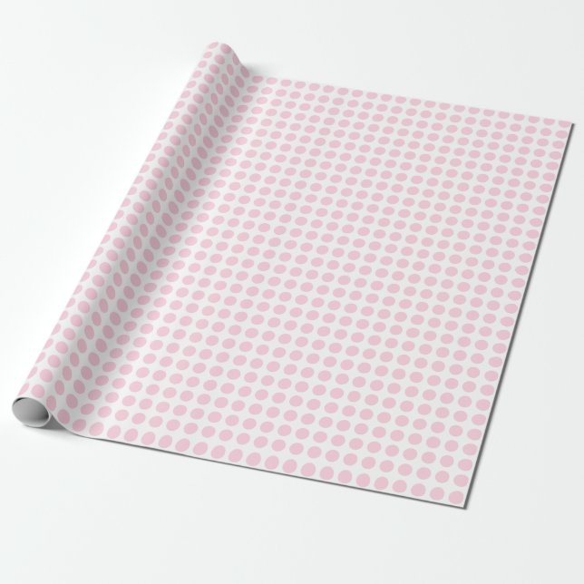 Cadeau Points rose pâle sur papier à envelopper blanc (Déroulé)