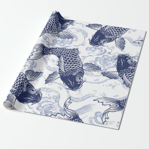 Cadeau POISSON DE KOI BLEU ET BLANC Papier à envelopper
