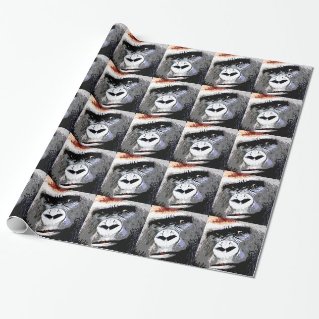 Cadeau Pop Art Gorilla Visage Papier d'enveloppement de N (Déroulé)