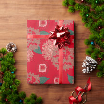 Pop ChristmasFlowerBurst Papier à envelopper Rouge