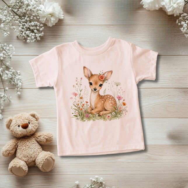 Cadeau pour bébé fille en bas âge avec cerf en aqu (Baby Deer with Wildflowers Toddler Baby t-shirt. Also available in baby body suit. )