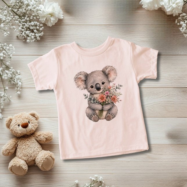 Cadeau pour bébé fille ourson koala fleurs sauvage (Baby Koala Bear with Wildflowers Toddler Baby T-shirt. Also available as baby body suit)