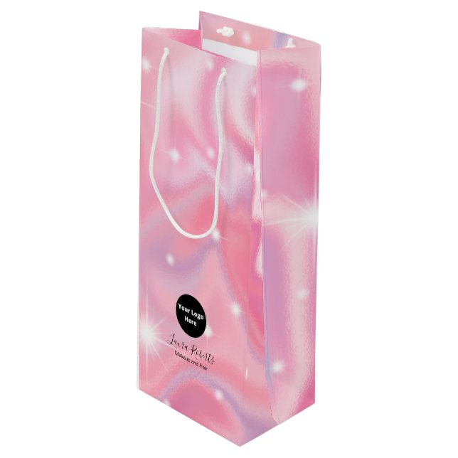 Cadeau Pour Bouteille Elégant Glam Iridescente Holographique Vin Sac cad (Devant Angle)
