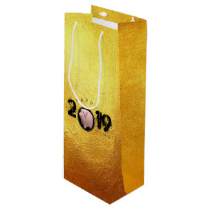 Cadeau Pour Bouteille Joyeuse année PIg 2019 Vin d'or original 3D sac G