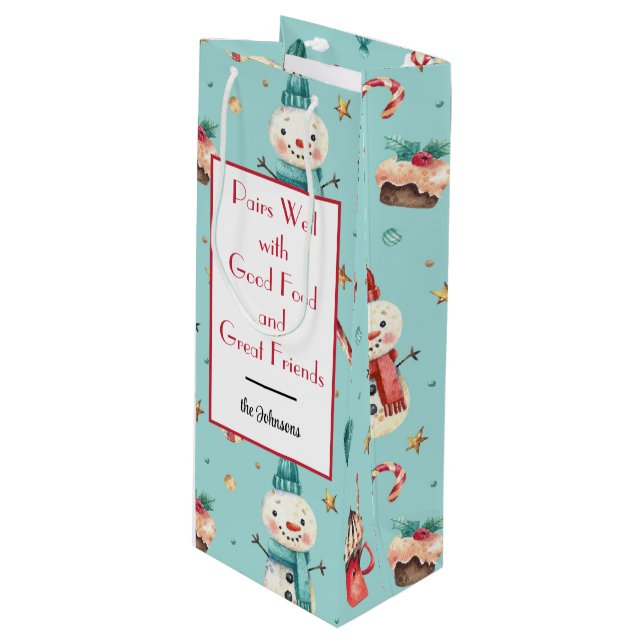 Cadeau Pour Bouteille Nom, Snowman & Sweet Holiday Vins de vacances Sac  (Devant Angle)