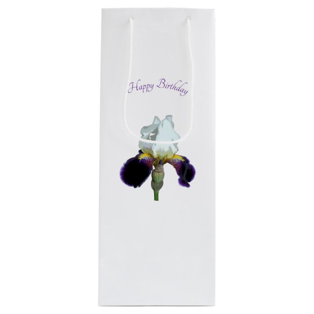Cadeau Pour Bouteille Sac de vin avec iris violet et blanc (Devant)