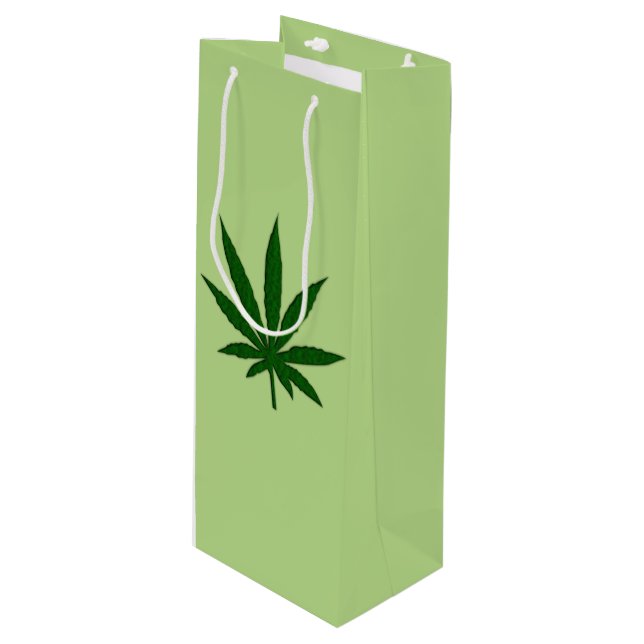 Cadeau Pour Bouteille Sac vert clair feuille de mauvaises herbes (Devant Angle)