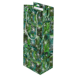 Cadeau Pour Bouteille Turquoise et vert avec Snowflakes Vacances Sac à v