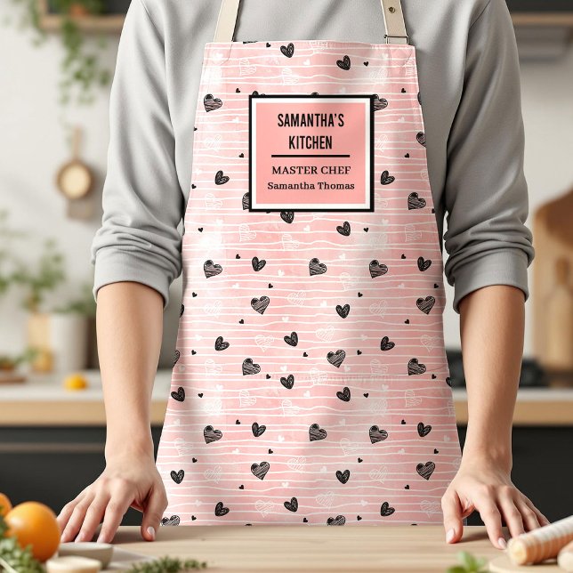 Cadeau pour elle tablier de la Saint-Valentin cœur (Gift for Her Pink Black Heart Love Apron)