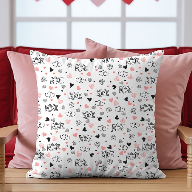 Cadeau pour petite amie Coussin de la Saint-Valent (Gift for Girlfriend Valentine Pillow Sketch Hearts)