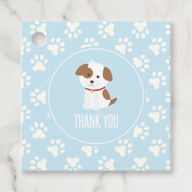 Cadeau Puppy Birthday Party merci pour les étiquettes ble (Devant)