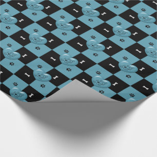 Cadeau Puppy Lover Checks Blue 01-GIFT WRAPPING PAPIER