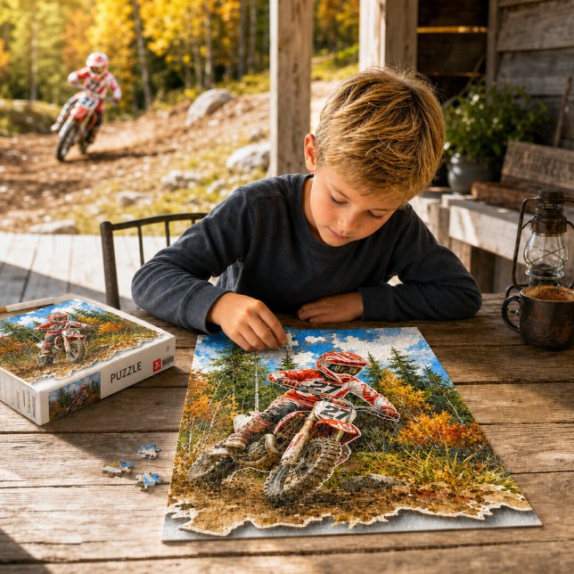 Cadeau Puzzle de Course de Motocross pour Garçons (This mockup features an AI‑generated model; no real person depicted.)