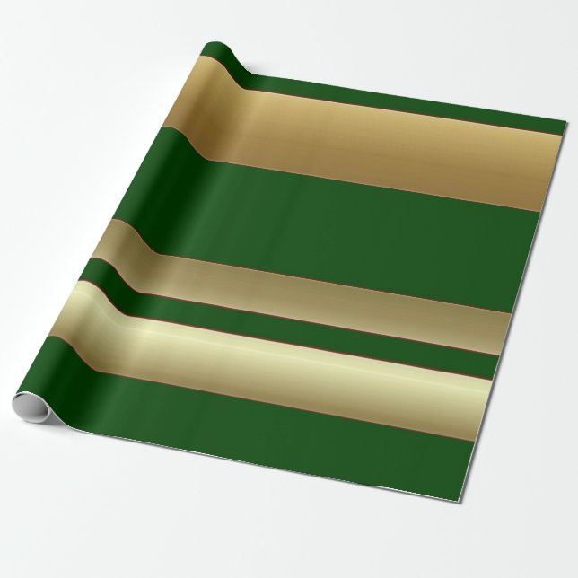 Cadeau Rayures vertes et papier d'emballage d'or (Déroulé)