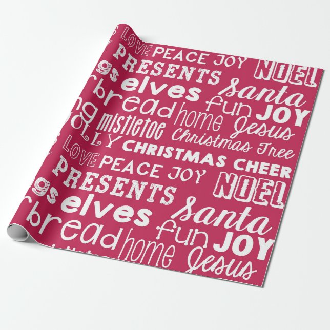 Cadeau Red Christmas Words Holiday Wrapper Papier (Déroulé)