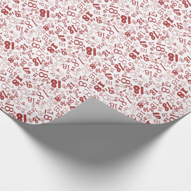 Cadeau Red White Numbers 18th Birthday Wrapping Papier (Coin)